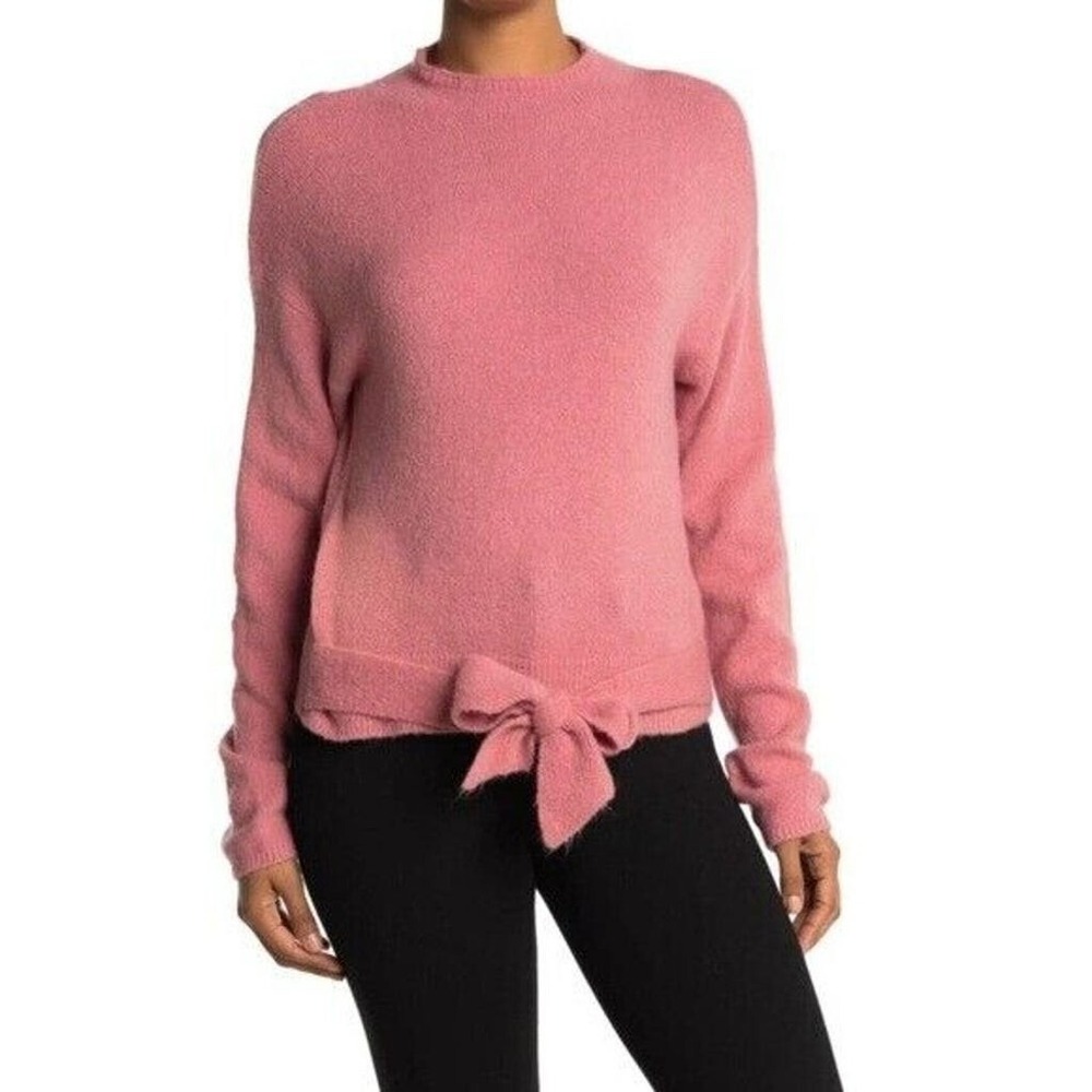 Wayf Womens Pink Mock Neck Tie Waist Long Sleeve Soft Sweater Size Extra Small